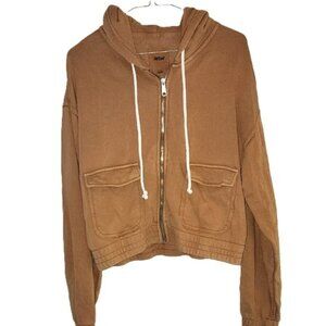 Aerie Cropped Full Zip Hoodie Stumped Brown Retro Boho Sweatshirt Size Medium